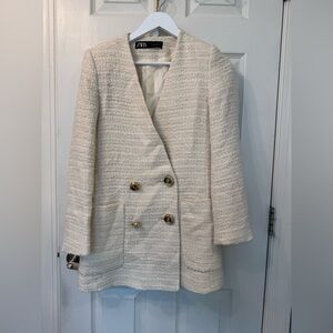 New Zara Women's Cream Double-Breasted Blazer